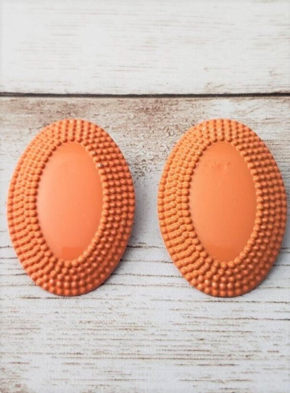Vintage Clip On Earrings Orange Metal Oval Just Over 1 & 1/8"